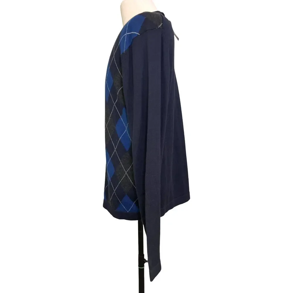 Banana Republic Argyle Sweater Mens Medium Blue Cotton Crew Neck NWT